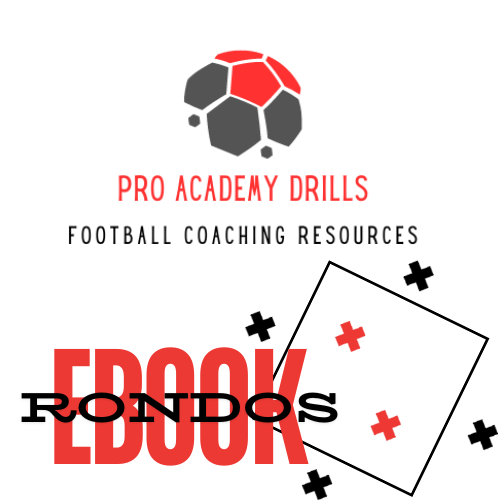 Pro Academy Drills Football Coaching Rondos eBook PDF featuring a variety of rondo drills to improve ball control, quick passing, decision-making, and teamwork for football players.